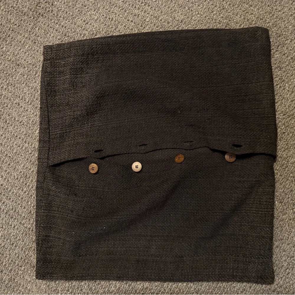 2 West Elm silk cotton pillow cases black 20” square button distressed shams